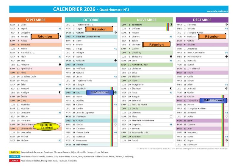 Calendrier ASQBA — 2026 — 3e quadrimestre